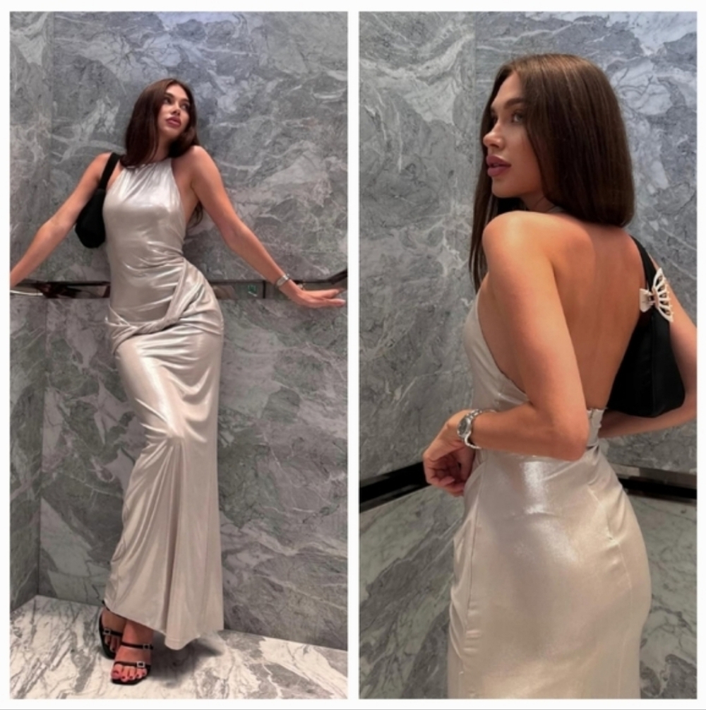 Zara Halter Dress Silver NWT - Picture 5 of 8